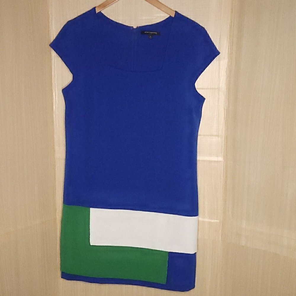 Sharagano Womens Blue Plus Cap Sleeve Color Block Sheath Dress 16